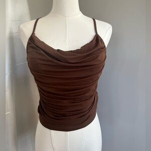 Chic Brown Ruched Camisole Top